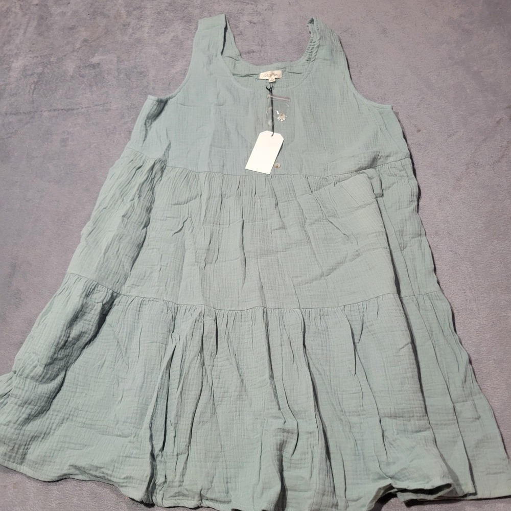 Cotton Bleu Dress Womens Medium Sage‎ Green Tiered Double Gauze Boho Mini 70503W